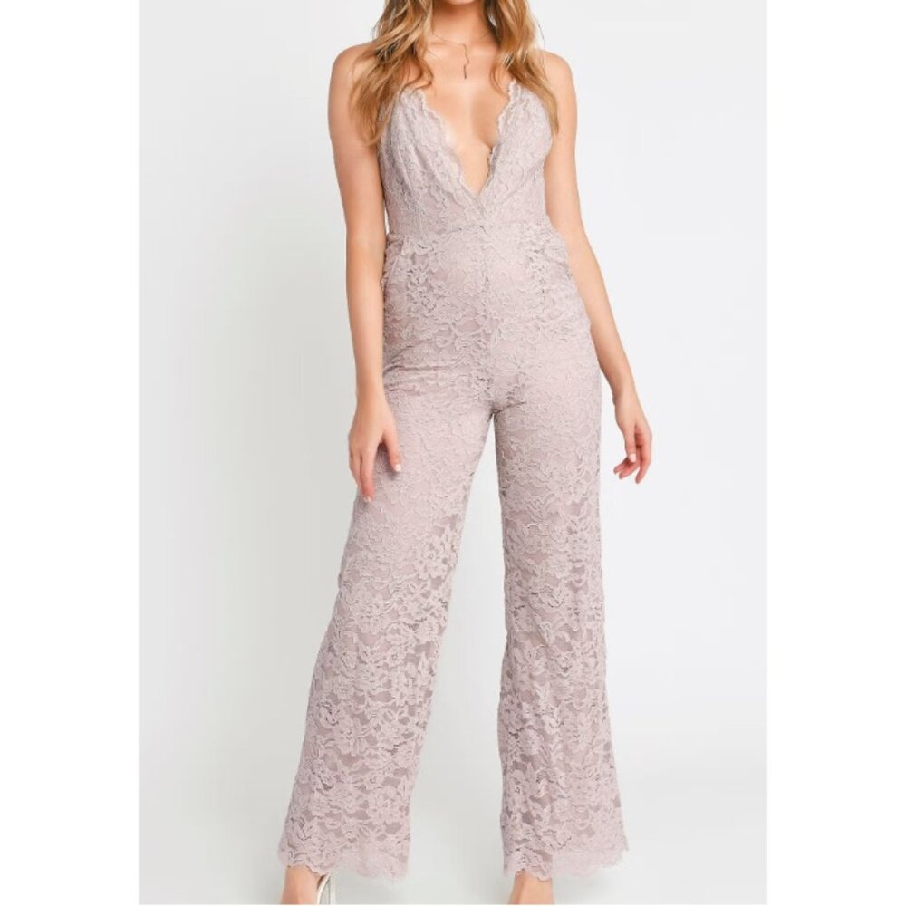 Tobi Odette Wide Leg Cami Jumpsuit Women Champagne Lined Floral Lace Mesh XS